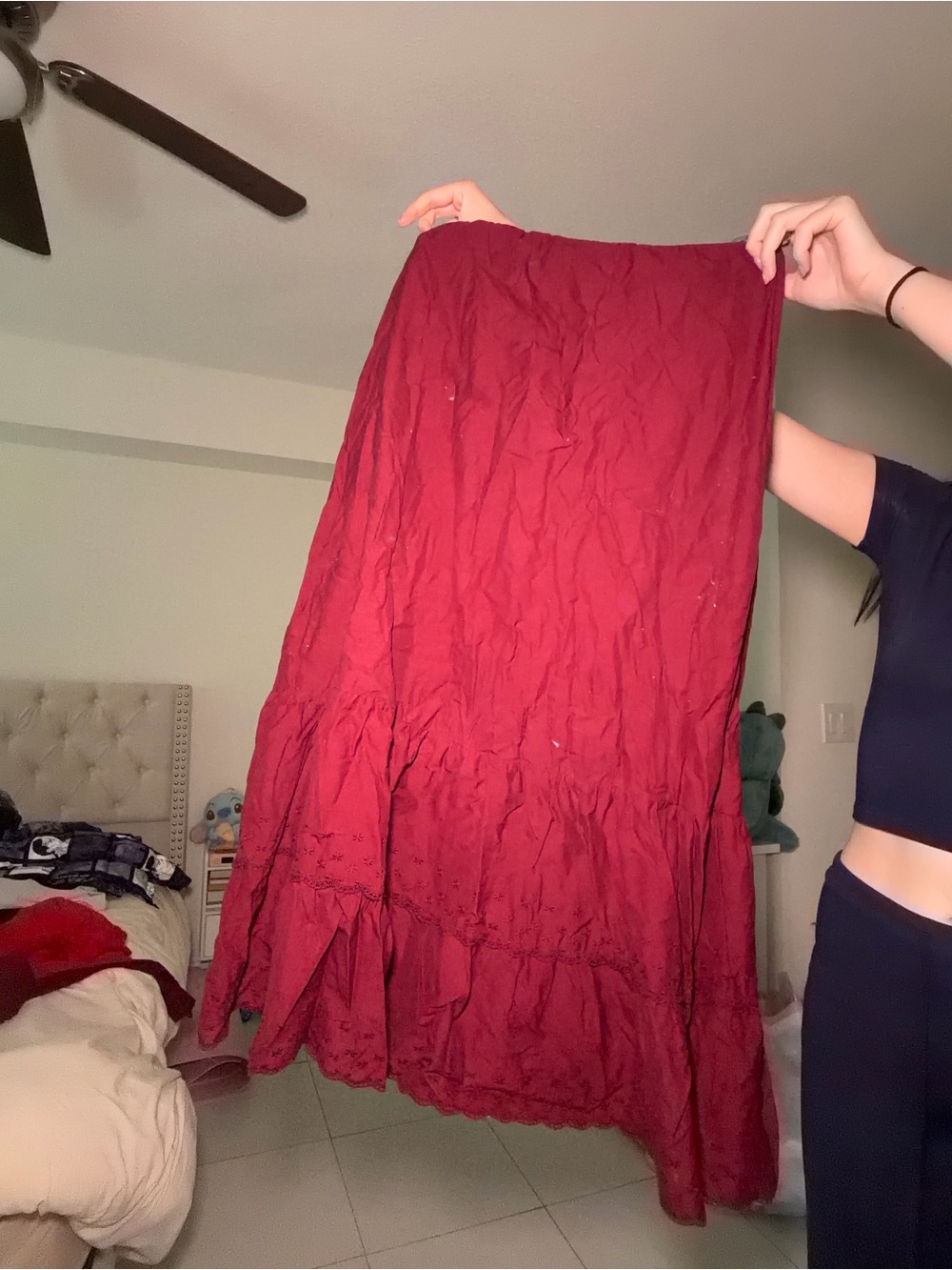 Women's Red Tiered Maxi Skirt